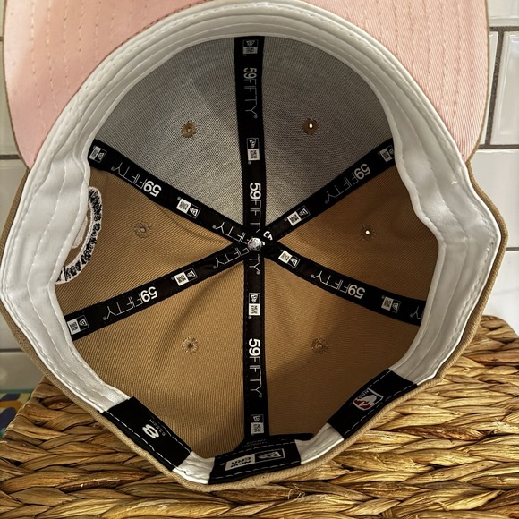 New Era Chicago Bulls 9Forty Embroidered Wheat Pink NBA Fitted Size 8 6X Champs - Picture 7 of 9